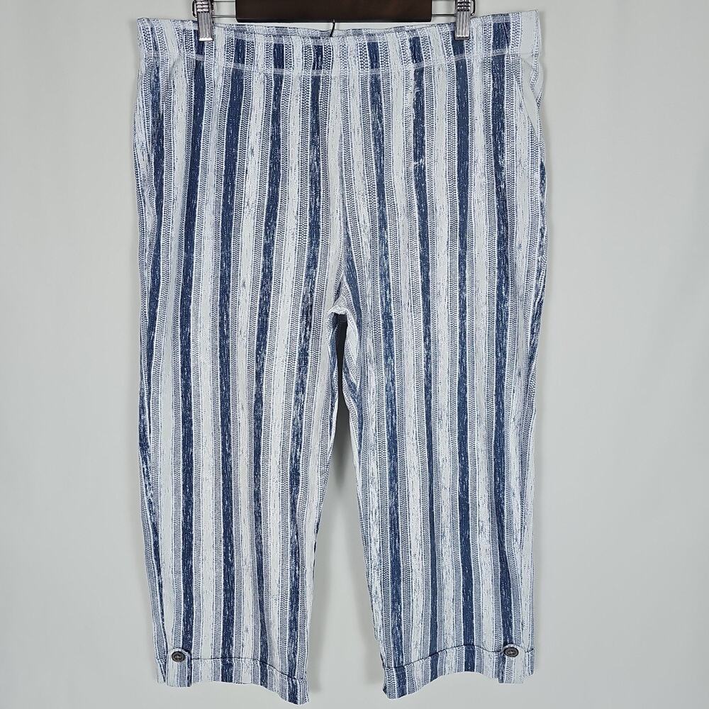 Women's Wild Palms Elastic Waist Size XXL Capri Pants, Blue And White, Stretchy